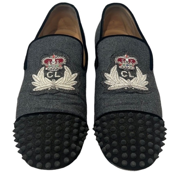 Christian Louboutin Gray and Black Embellished Loafers.🔷️